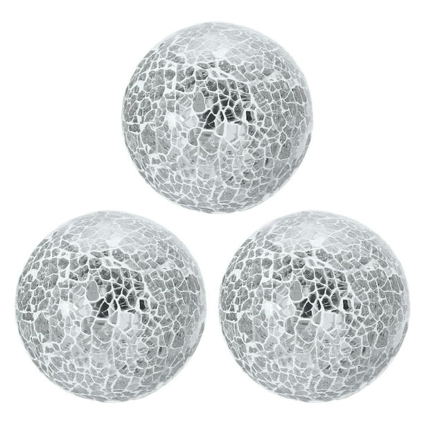 Uxcell 3Pcs Bolas de Vidrio Decorativas de 3.15 pulgadas, Bolas de Centro de Mosaico para Decorar Tazones, Plata Blanca