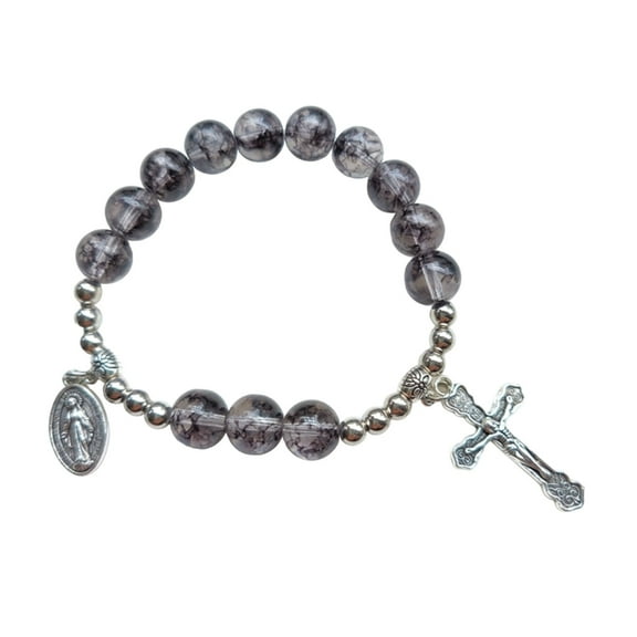 CIYISON Delicate Glass Crystal Round Beaded Cross Bracelets Hand Bracelets Faith Present