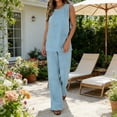 thumbnail image 2 of Stamzod Two Piece Set for Women Summer Sleeveless Wide Leg Pants Sets Spring Travel Cruise Outfits Beach Vacation Clothes Light Blue D S, 2 of 9