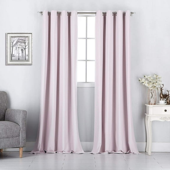 Rooney Luxury Light Pink Solid Print Grommet Blackout Curtains, 52” x 84” (2 Panels)