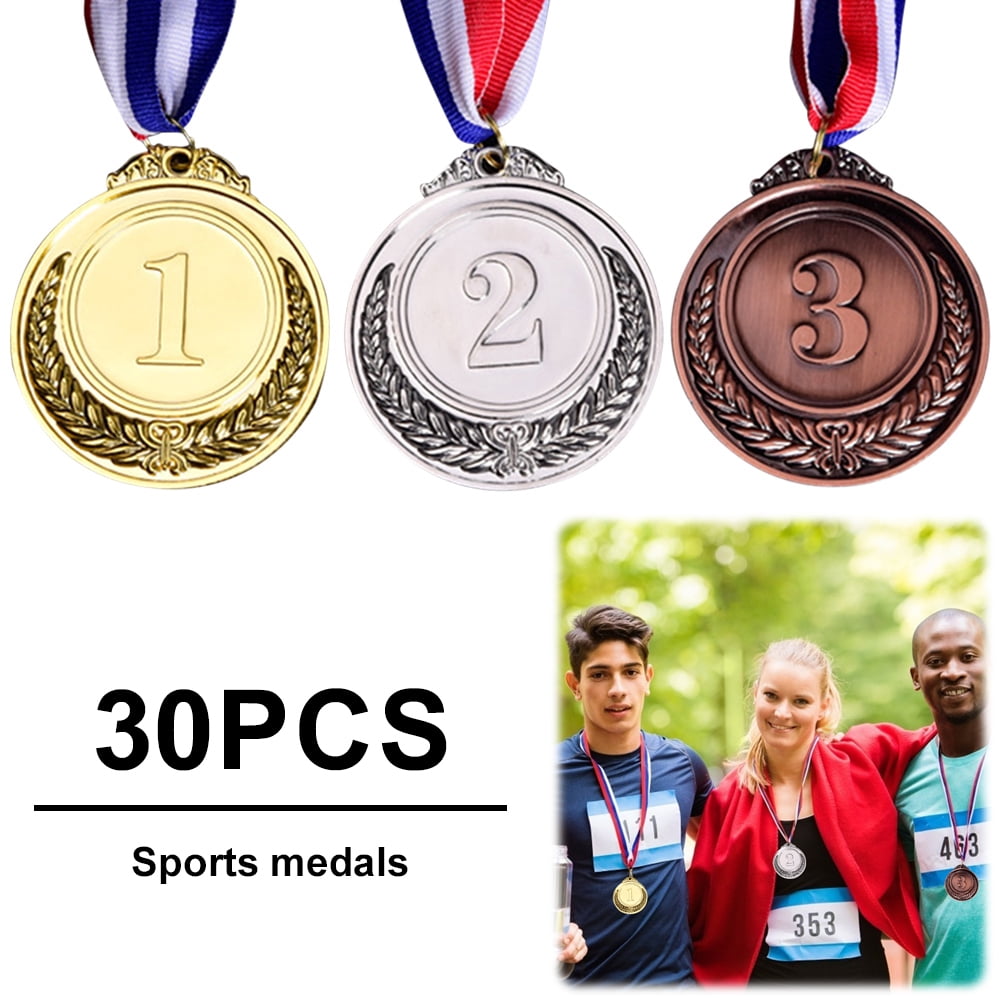 BLEEUS 30pcs 2inch Gold Silver Bronze Award Medal With Neck Ribbon Winner Medal(wheat) Sporting Supplies (Wheat)