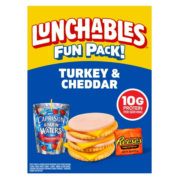 Lunchables Turkey & Cheddar with Capri Sun Roarin' Waters Fruit Punch and Reese's Peanut Butter Cup Fun Pack, 2.9 oz & 6 fl oz Package