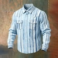 thumbnail image 3 of LEKWK Western Shirt for Men Vertical Striped Long Sleeve Button Down Top Cowboy Rodeo Ranch Style Slim Fit Distressed Look, 3 of 3