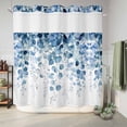 thumbnail image 6 of No Hook Shower Curtain, Blue Eucalyptus Leaves Shower Curtains for Bathroom with See Through Top Window, Summer Botanical Weeping Waterproof & Washable Bath Curtain Long 72"x78", 6 of 9