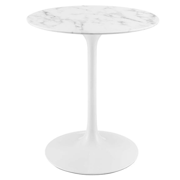 28 Inch Dining Table, White, Artificial Marble, Metal Steel, Round, Mid Century Kitchen Cafe Bistro Hospitality Restaurant, Modern Contemporary HB32522