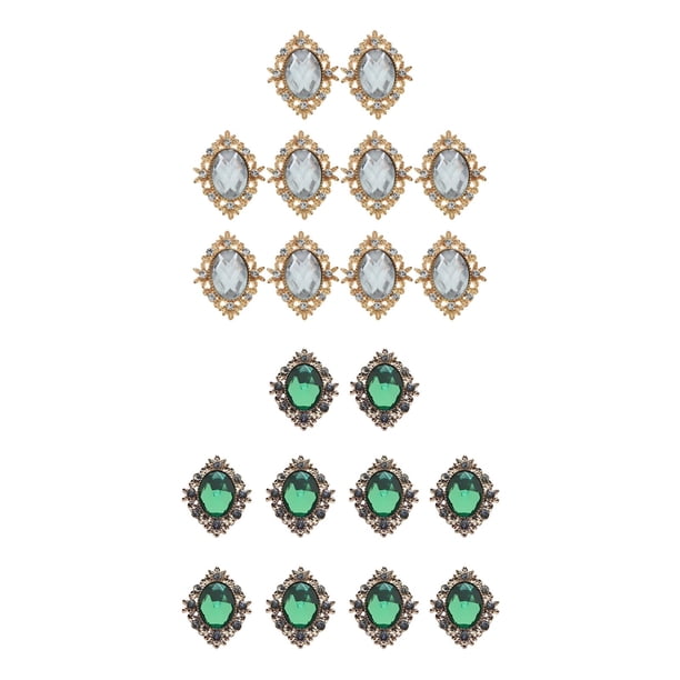 20 piezas DIY Bling Rhinestone Flat Back Buttons Adorno para vestido Verde Claro