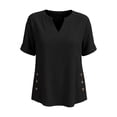 thumbnail image 6 of VBVC Women's Cotton-Linen V-Neck Blouse, Ladies' Rolled Cuff Short Sleeve Side Shirt, Button Detail Summer Tunic Top For Women,Black,S-2XL, 6 of 7