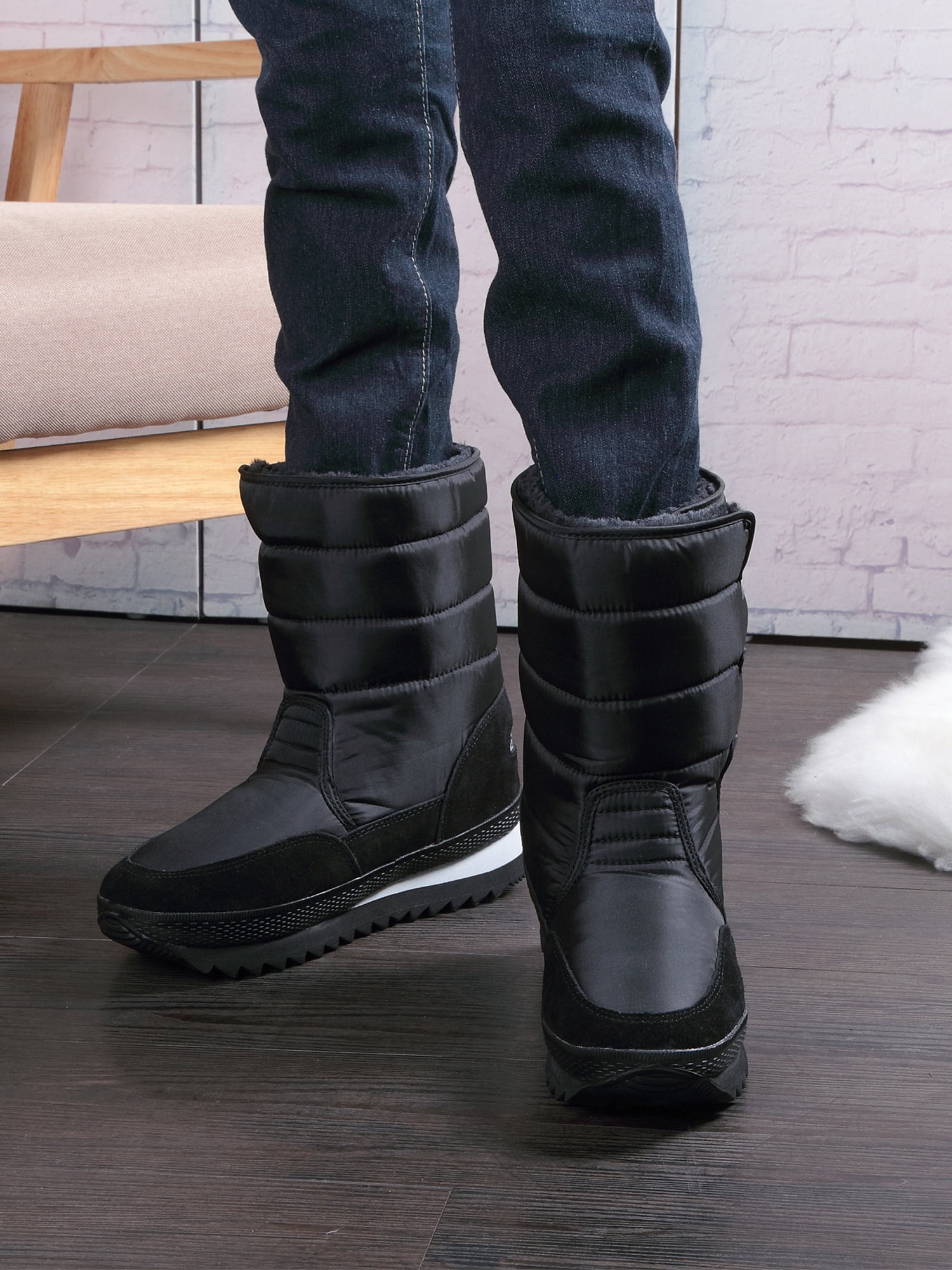WOMENS FAUX FUR TRIM FLEECE LINED WINTER BOOTS FLAT MID CALF GRIP SOLE BOOT SHOE WOMENS FAUX FUR TRIM FLEECE LINED WINTER BOOTS FLAT MID CALF GRIP SOLE BOOT SHOE