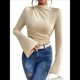 thumbnail image 3 of Camiseta Básica con Cuello Alto Fruncido y Mangas Largas con Volantes para Mujer Albaricoque L, 3 of 9