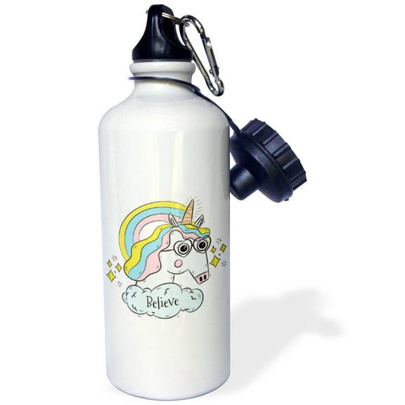 3dRose, Funny Fantasy Unicorn with Sunglasses Believe, Flip Straw 21oz Water Bottle