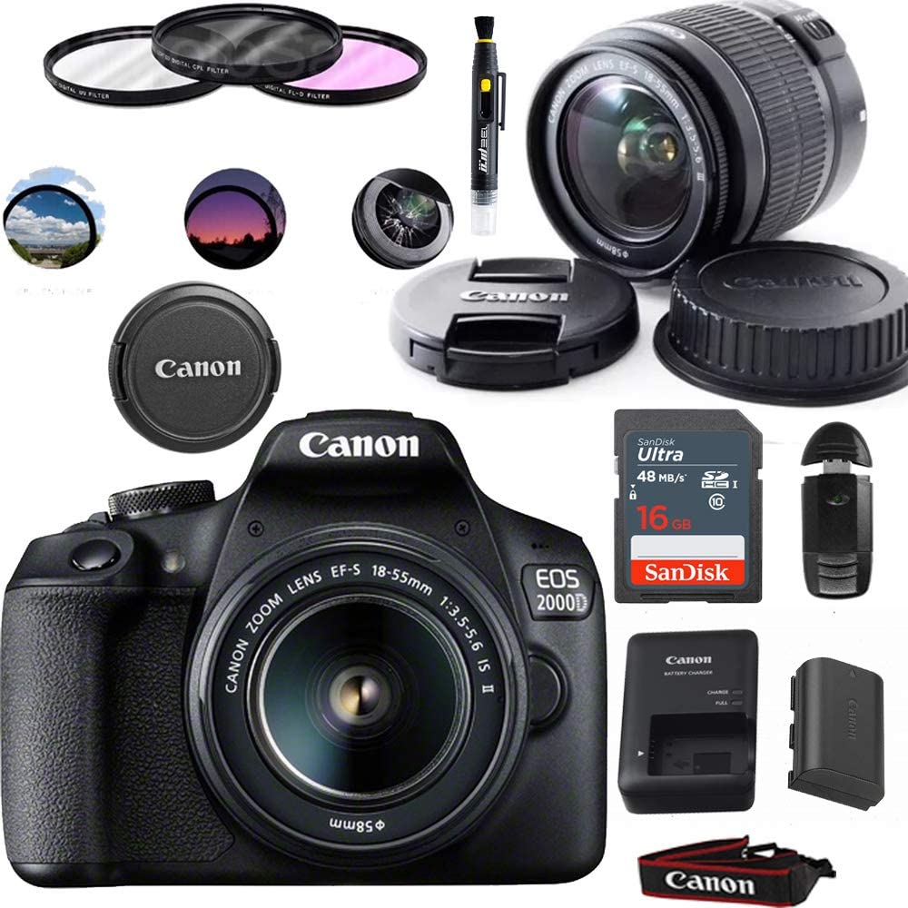 Canon EOS 2000D  Digital SLR Camera with 18-55mm Lens Kit (Black) - Basic Accessories Bundle - image 1 of 3
