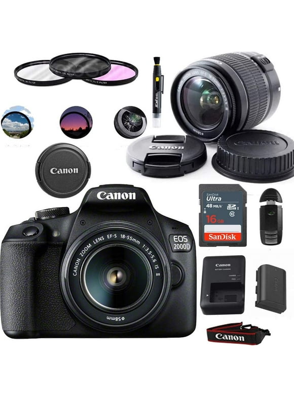 Canon EOS 2000D  Digital SLR Camera with 18-55mm Lens Kit (Black) - Basic Accessories Bundle