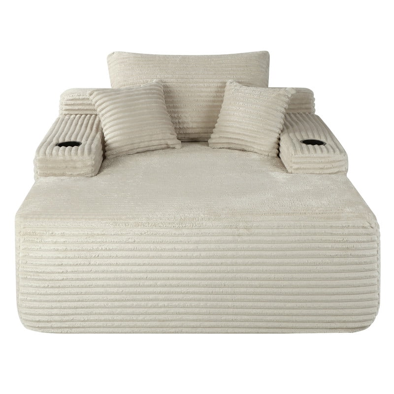 No-Assembly Chaise Lounge Armchair with Throw Pillows, Boneless Single Sleeper Sofa Bed with Cup Holder & Storage Pocket