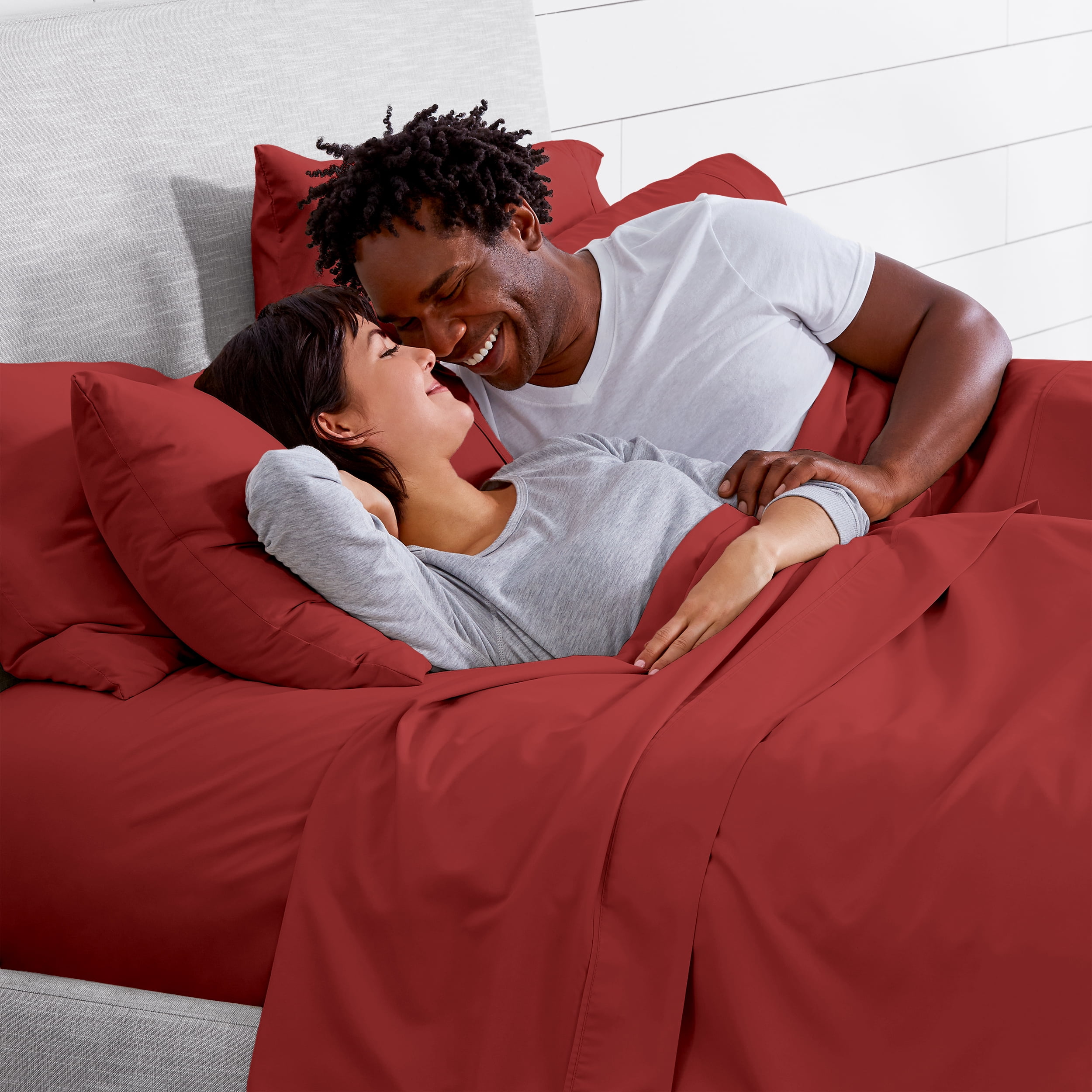 Bare Home 5 Piece Sheet Set, Microfiber, 2 Extra Pillowcases, Twin, Red