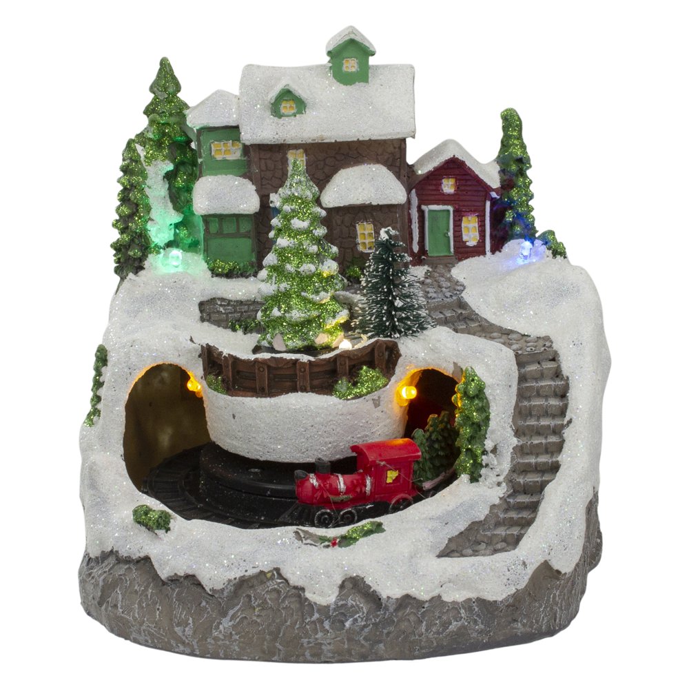 7" Lighted Village with Rotating Train Christmas Decoration  Walmart