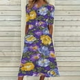 thumbnail image 2 of Wycnly Summer Dresses for Women Fashion Loose Plus Size Swing Button Down Tunic Long Dresses with Pocket 2024 Elbow-Length V-Neck Daisy Print Maxi Formal Dress Purple XXXL, 2 of 5