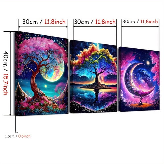 3-piece Frameless Canvas Painting Set, Fantasy Purple Tree of Life Dreamy Landscape, Home Decor Wall Art, High-definition Printing, Ideal Gift for Living Room, Bedroom, Dining Room, Office