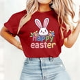 thumbnail image 4 of Sokhug Womens Happy Easter Floral Bunny Graphic T-Shirt Short Sleeve Crew Neck Pink Casual Tee with Glitter Accents, 4 of 5