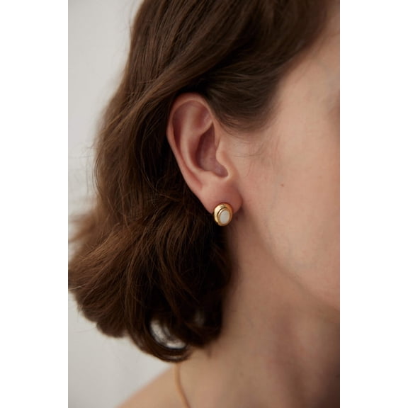 Classic Mother of Pearl Stud Earrings in Vintage Gold