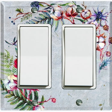 Metal Light Switch Plate Cover Cotton Flower Semicircle Frame Gray FLW026
