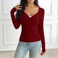 thumbnail image 2 of Women's Chic V-neck Base Layer Top, Figure-flattering Ruched Bust Design, Soft Stretchy Knit Fabric, Long Sleeve Form-fitting Silhouette, Perfect for Casual Daily Wear or Date Nights, 2 of 9