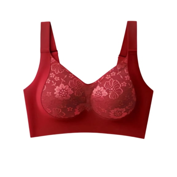 MGDXOX Women Floral Mesh Seamless Wireless Bra Wide Adjustable Straps Removable Pads Everyday Sleep Support Bra Red XL