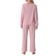 thumbnail image 3 of Conjunto de pijama para mujer INSPIRE CHIC de dos piezas, de punto waffle, con manga larga, sudadera y pantalones, talla 2XL, color rosa, 3 of 6