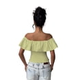 thumbnail image 5 of Women'S Off the Shoulder Blouse Ruffle Short Sleeve Smocked Going Out Crop Tops Green L, 5 of 9