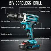 21V Cordless Drill Set, UNTIMATY Power Drill Set with Battery and Charger, Electric Drill Home Improvement, 3/8 Keyless Chuck, 25+3 Torque Setting, Drill Bits, LED&Variable Speed