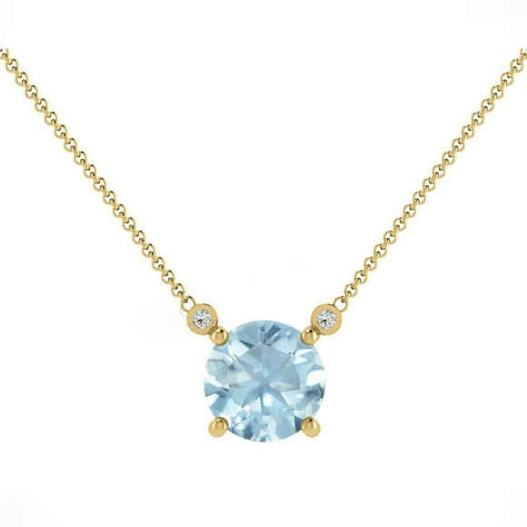 2.10 T.C.W Round Cut Aquamarine Gemstone Natural Diamond Unique Necklace for her in 14K Yellow Gold With 18 inches Chain