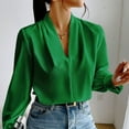 thumbnail image 6 of TKLPEHG Womens Tops Dressy Casual V Neck Elegant Shirts Lightweight Leisure Comfy Long Sleeve Classic Solid Color Loose Fashion Blouses (Green,XL), 6 of 7