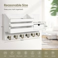 thumbnail image 2 of Key Holder for Wall,Dinosam Mail Organizer Wall Mount with Drawer,Mail Holder Shelf and 6 Sturdy Hooks,Hanging Key Rack Hanger for Entryway, Hallway, Bedroom, Living Room and Office，White, 2 of 7