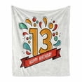 thumbnail image 1 of 13th Birthday Soft Flannel Fleece Throw Blanket, Modern Line Art Style Greeting for 13 Years Old Geometric Design, Cozy Plush for Indoor and Outdoor Use, 70" x 90", Multicolor, by Ambesonne, 1 of 6