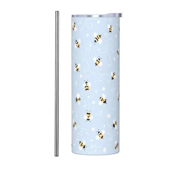 20oz Cute Bee Tumbler with Straw Stainless Steel Insulated Travel Coffee Cup Spring Gift with Stainless Steel Straw