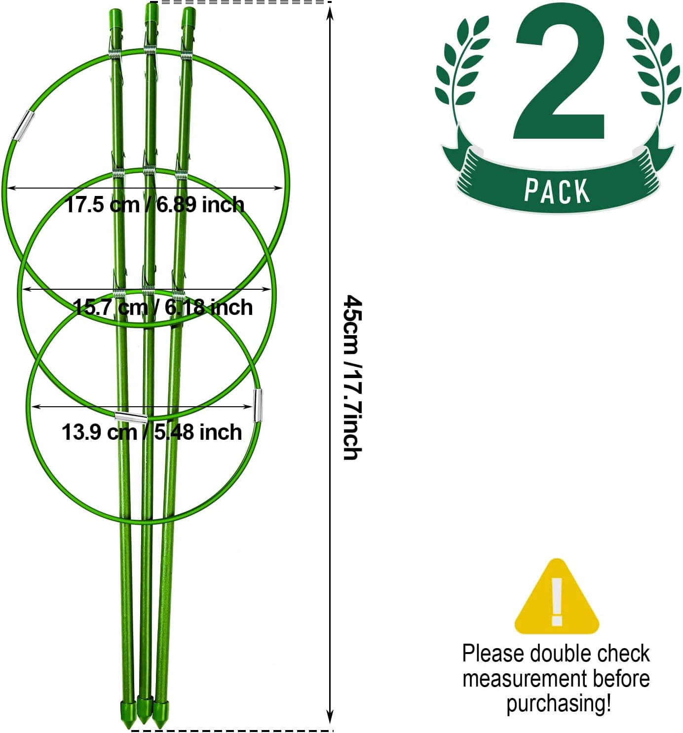 2 Pack Plant Support Cage Rust Resistant Garden Ring Stake Plant Support for Tomato, Trellis, Climbing Plant, Flower, Small Plant Cages for Small Plants,17.7" H
