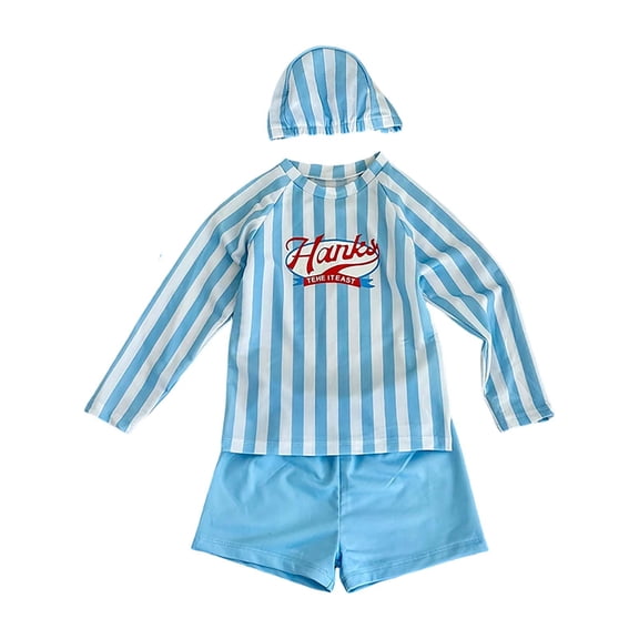 Toddler Boy Outfits Striped Print Mock Neck Long Sleeve Quick Dry Top And Shorts Hat 3 Piece Everyday Baby Boys' Clothing Sets Size 18-24 Months