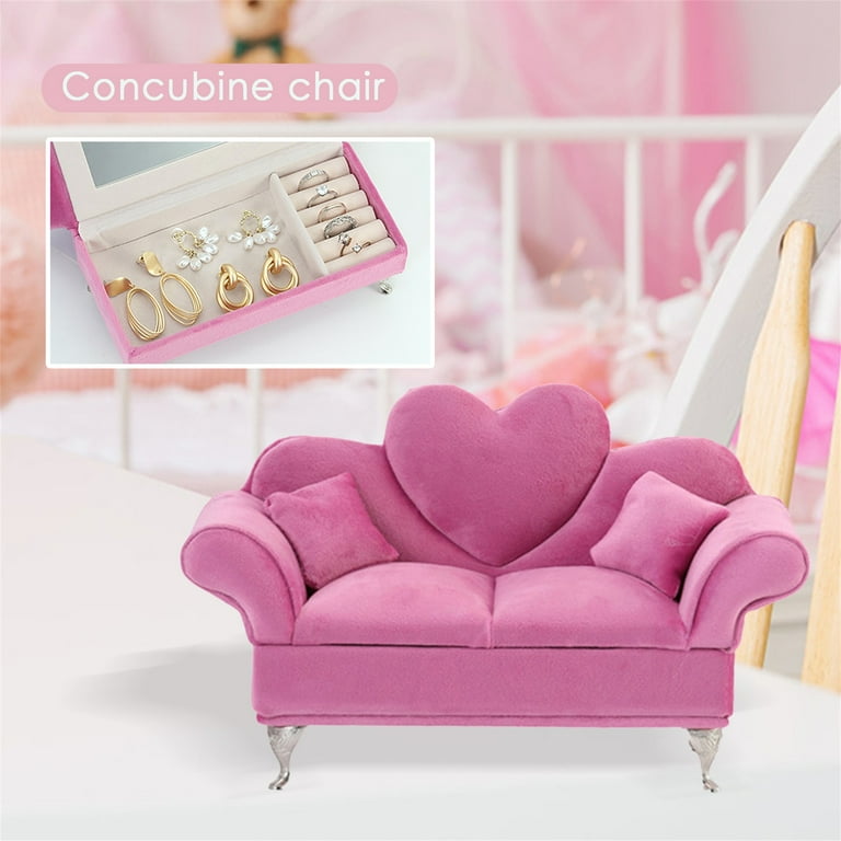Rose Pink Mini Pink Sofa Single Double People Heart Shape Armchair Openable Creative Jewelry Box Cute Dolls Accessories
