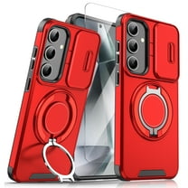 Allytechgroup for Samsung Galaxy S24 FE Case with Stand, [Slide Camera Cover] with 1X Screen Protectors Heavy Drop Shockproof Protective Cover for Women Men, Red