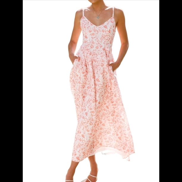 Vestido Bohemio de Verano 2025 para Mujer, Sin Mangas, con Estampado Floral y Fruncido Rosa XL
