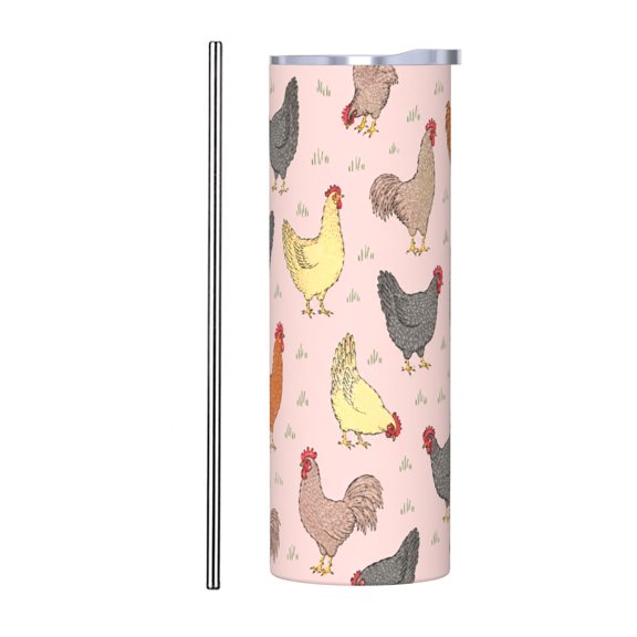 20oz Chicken Pattern Tumbler Insulated Car Cup Cute Farmhouse Travel Coffee Cup Gift with Stainless Steel Straw