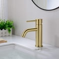 thumbnail image 3 of Grifo mezclador de lavabo de baño de latón, Grifo de lavabo de una sola palanca con manguera de entrada de agua, Oro cepillado, 3 of 5