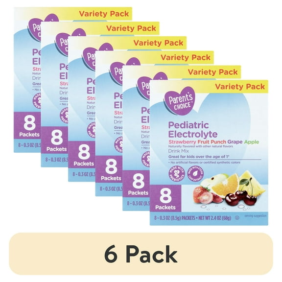 (6 pack) Parent's Choice Pediatric Electrolyte Drink Mix, Variety Pack, 2.4 oz (8 Pack)