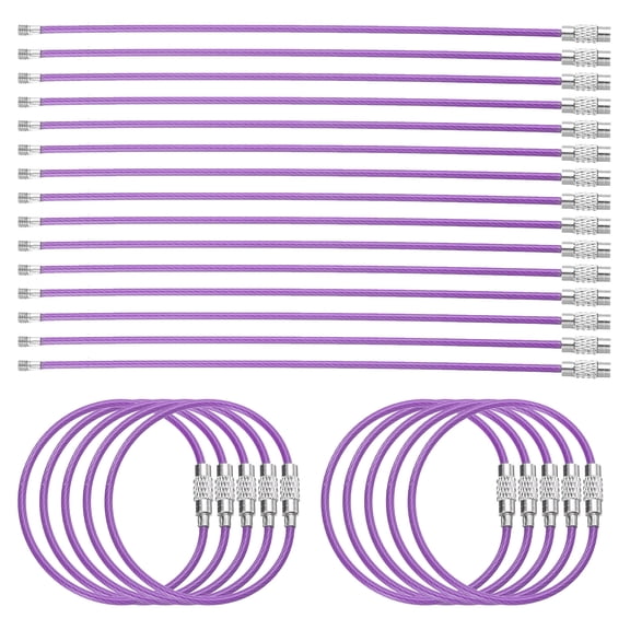 Uxcell 25pcs Wire Keychain Cable 6" Plastic Coated 2mm Stainless Steel Key Ring Cable Loop Rings Purple