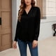 thumbnail image 5 of RKSTN Women's Satin Silk T Shirts Oversized Dressy V Neck Elegant Pleated Front Puff Long Sleeve Shirts Womens Casual Solid Plus Size Loose Fits Comfy Formal Business Baggy Work Office Blouses, 5 of 7