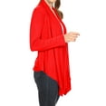thumbnail image 2 of Moa Collection Women's Long Sleeve Draped Neck Open Front Waist Length Solid Cardigan, 2 of 4