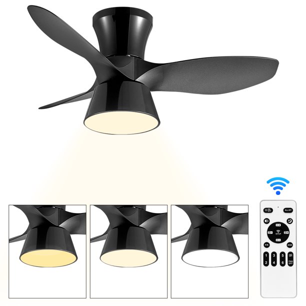 KAPOEFAN 32 inch Flush Mount Ceiling Fan with Light and Remote,Small Low Profile Ceiling Fan