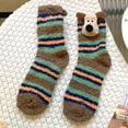 thumbnail image 2 of Womens 3D Dog Face Fuzzy Socks with Striped Coral Fleece And Non-Slip Soles Winter Warm Fluffy Soft Slipper Home Sleeping Cute Animal Socks Coffee, 2 of 4