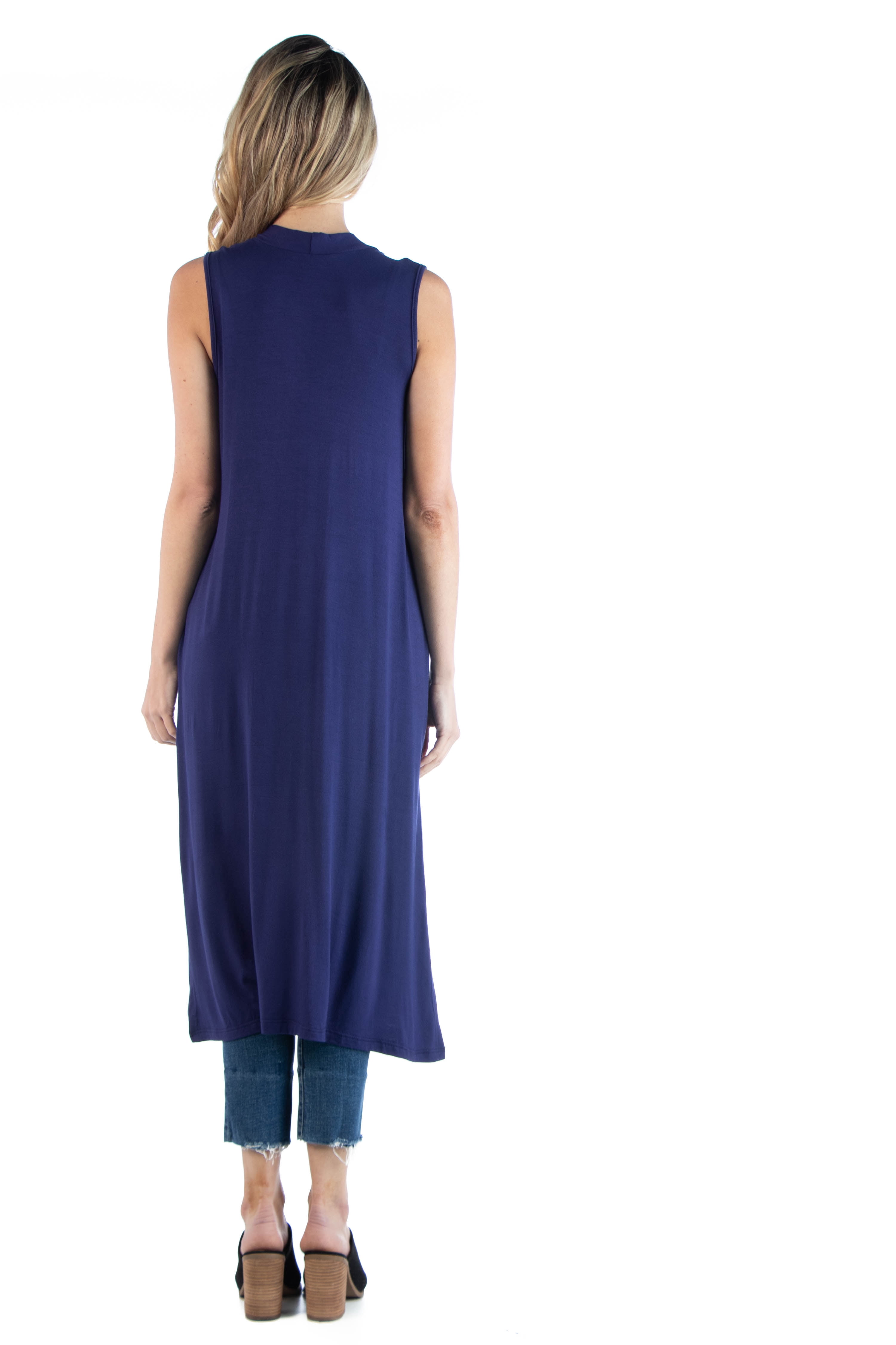 24/7 Comfort Apparel Women's Sleeveless Long Cardigan Vest with Side Slit
