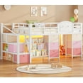 thumbnail image 6 of Low Loft Bed with Storage Stairs Drawers & Bookshelf, LED Metal Bed Frame with Charging Station and Under bed Storage White& Pink, 6 of 11