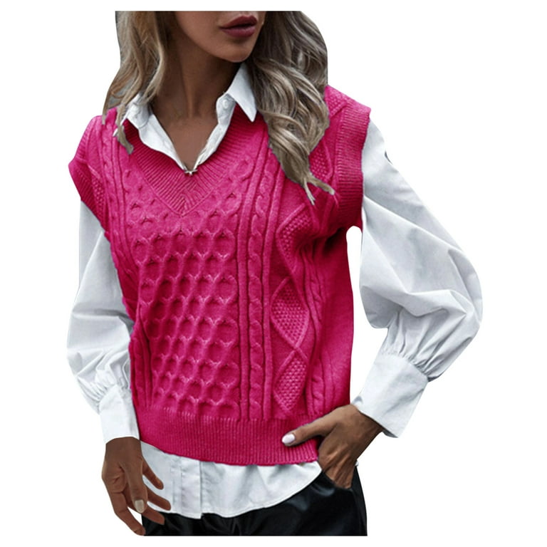 ERTUTUYI Women's Preppy Style Knitwear Tank Top Sleeveless V-Neck